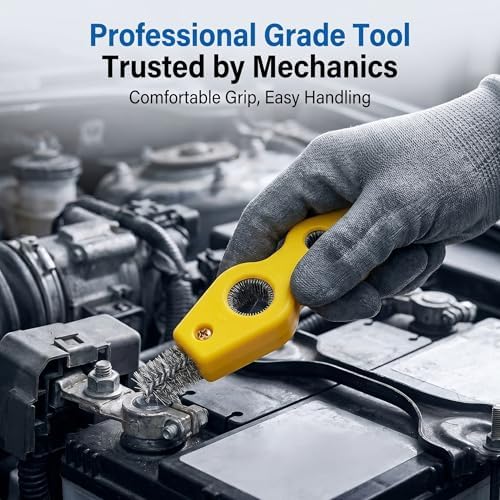 2 PCS Car Terminal Cleaner Spray, 4-in-1 Terminal Post Cleaner Brush with Steel Wire, Cleaning Tool for Terminals and Connectors, Universal for Most Cars, Trucks, SUVs (Yellow) - Image 5