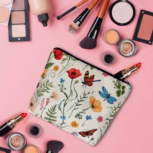 Makeup Bag For Purse Dragonfly, Wild Flowers Butterfly Dragonflies Cosmetic Bags For Women With Zipper Travel Toiletry Pouch Makeup Bags Makeup Organizers Purse For Toiletries Cosmetics - Image 3