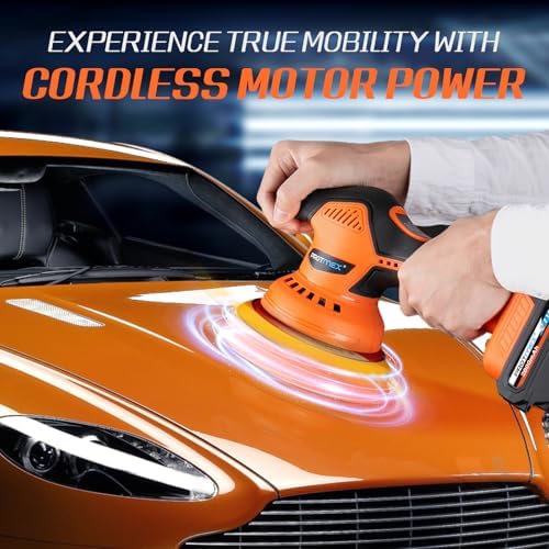 Protmex Cordless Car Buffer Polisher w/ 2x2000mAh 21V Batteries, Orange - Image 6