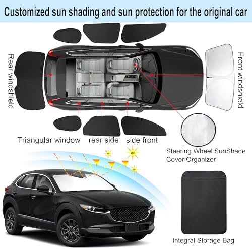 TINGLU 8PCS Window Shades for Mazda CX-30 2019-2024 2025 Accessories Car Side Full Windows Rear Triangular Windshield Sun Shade Sun UV Rays & Privacy Protection for Camping,Napping,and Relaxing - Image 3