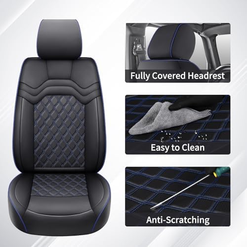 Huidasource 2018-2026 Wrangler JL Seat Covers 4 Door, Waterproof Leather Seat Covers Full Set for Jeep JL with Rear Cupholder, Custom Fit for Wrangler JL Sahara Rubicon 392 (Full Set/Black&Blue) - Image 5
