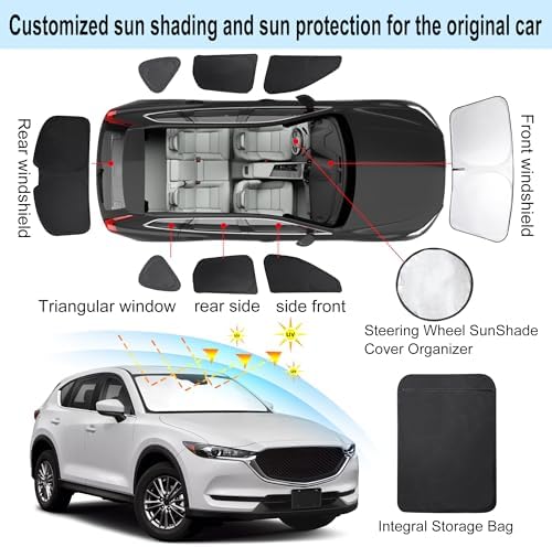 TINGLU Window Shades for Mazda CX-5 2017-2025 2026 Accessories Car Side Full Windows Rear Triangular Windshield Sun Shade Sun UV Rays & Privacy Protection for Camping,Napping,and Relaxing 8PCS - Image 3