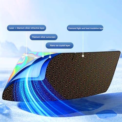 GWUSKDT Foldable Windshield Sunshade Iridescent Heat Shield with Reflective Polyester Fabric UV Protection Car Sun Shade with Memory Steel Frame Keeps Interior Cool & Protects Dashboard (55 x 27.5 in - Image 6