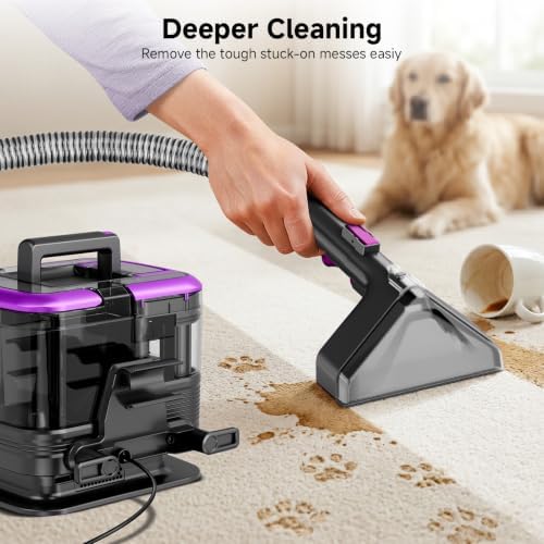 Portable Carpet Cleaner & Upholstery Cleaner Machine - 21Kpa Carpet Cleaner Machine, Self-Cleaning, Deep Cleaner for Pet Stains, Cars, Couch, Rug, Furniture with Dual Brush, Large Tank, Purple - Image 2
