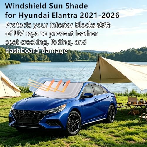 Windshield Sun Shade for Hyundai Elantra 2021-2026, 4-Layer 240T Foldable UV Block Car Accessory to Cool Interior - Image 2