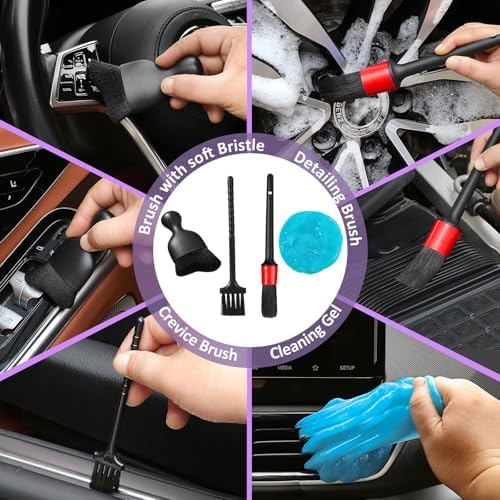 Qydipclin 10pcs Windshield Cleaner Tool, Car Window Cleaning Wash Kit with 4 Reusable Microfiber Pads 1 Spray Bottle and Extendable Handle Auto Glass Wiper Kit, Purple - Image 4