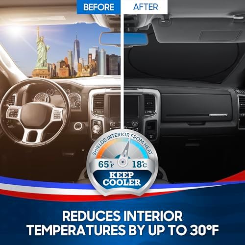 Motor Trend Statue of Liberty Washington Monument Windshield Sun Shade America 250 Pop Up Patriotic Car Sunshade Split Design Protection Heat Blocker Foldable Cover Truck SUV 4th of July Memorial Day - Image 4