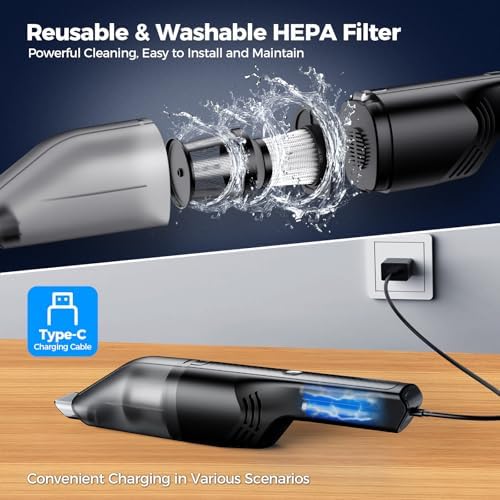 Handheld Vacuum Cordless - Car Vacuum Cleaner with 11000Pa Powerful Suction,1.2lbs Lightweight, Type-C Charge, Multiple Accessories, Portable Hand Vacuum for Home, Pet and Car - Image 3