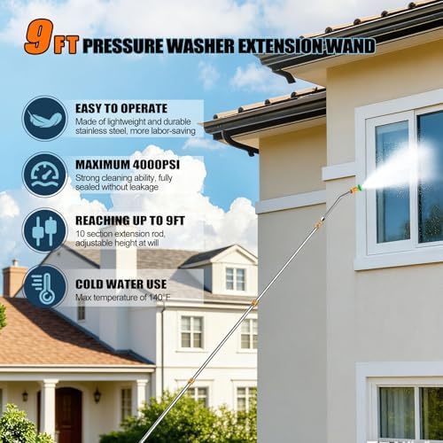 10 Pack 9 FT Pressure Washer Wand, Gutter Cleaning Tools from the Ground - Image 2