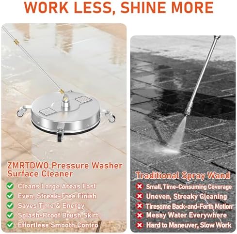 16.5" Pressure Washer Surface Cleaner with 4 Wheels, 4000 PSI Max Stainless Steel Surface Cleaner for Pressure Washer, 2 Extension Wands, 1/4" Quick Plug, for Concrete, Patio, Sidewalk, Deck - Image 3