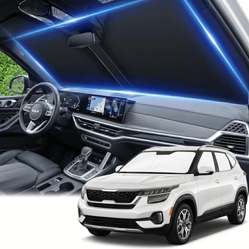 Windshield Sun Shade for Kia Seltos 2021-2024 2025 2026 Sunshade Front Window Shade Custom Fit Seltos Accessories Sun Visor Foldable Shade Blocks UV Rays Accessories by AuyNeas