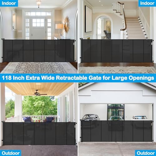 Reinforced 42" Tall X 120" Extra Wide Retractable Baby Gate Extra Long Baby Gates for Large Openings Prevent Kids and Pets from Jumping Over Retractable Pet Gate Reinforced Puppy Gates for Dogs, Black - Image 5