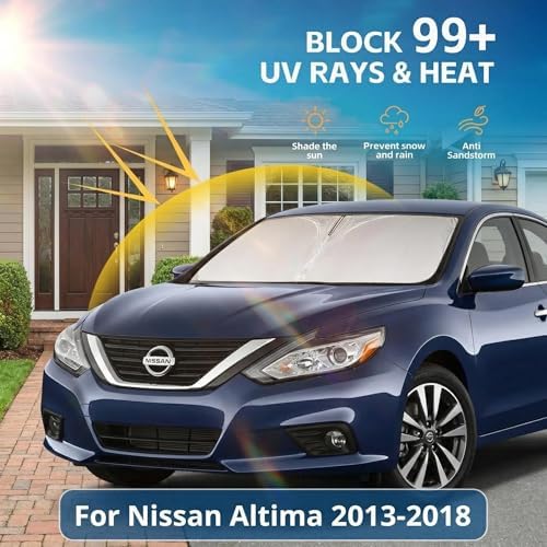 for Nissan Altima 2013-2018 Windshield Sun Shade Front Window Shade Custom Fit Altima Accessories Sun Visor Foldable Shade Blocks UV Rays Summer Must Have Car Accessories - Image 2