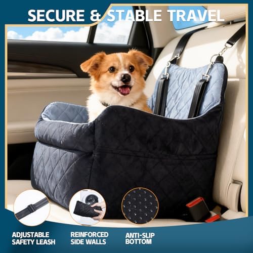 Dog Car Seat for Small Dogs, Elevated Booster Seat with Leash | Washable Pet Travel Bed with Anti-Slip Base, Cozy Padded Car Seat for Dogs Up to 30 lbs, Secure & Comfortable Road Trips - Image 3