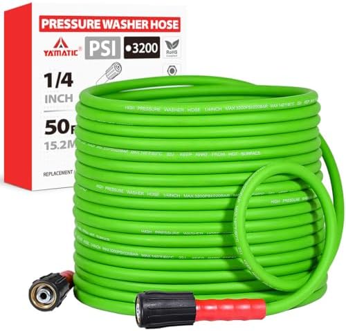 YAMATIC Flexible Pressure Washer Hose 50 FT 1/4", M22-14mm Females by YAMATIC