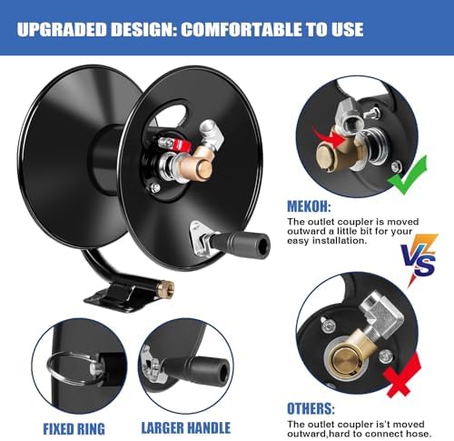 MEKOH Compact Pressure Washer Hose Reel 50ftx3/8” / 65ftx1/4”, 4000PSI - Image 3