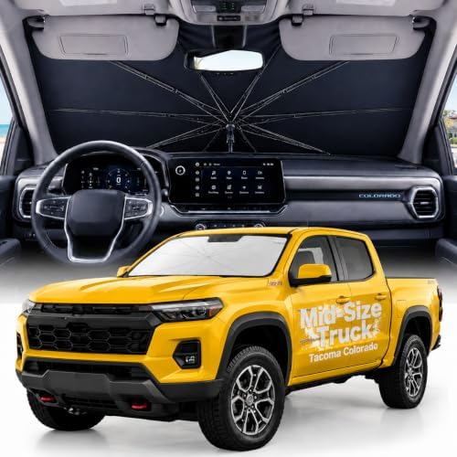 Weektic Truck Windshield Sun Shade Umbrella for Tacoma/Colorado/Canyon/Santa Cruz - Double Thickened Ice Crystal Coating, Sun & Heat Protection, Keep Cool & Protect Interior by Weektic