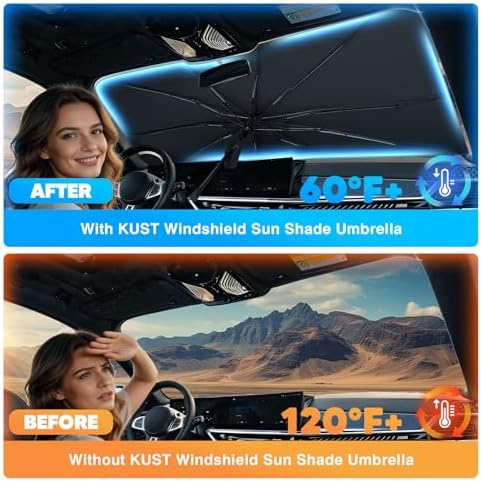 KUST Windshield Sun Shade Umbrella for 【2017-2026 Chrysler Pacifica (Minivan)】 | Custom Fit Titanium Silver Windshield Sunshade | with Bendable Handle | Blocks Heat & UV Scratch Resistant - Image 3