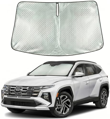 Windshield Sun Shade Custom Fit for 2022-2026 Hyundai Tucson, Advanced Diamond-Patterned Heat Shield to Block UV Rays, Foldable Auto Window Visor, Precise Mirror Cutout by Giselia