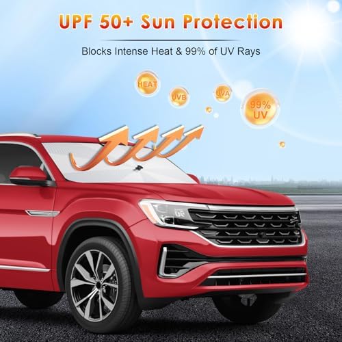 for Car Windshield Sunshade Umbrella 2018-2026 Volkswagen Atlas Custom Fit Windshield Sun Protector Cover 6-Layer Heat-Resistant Fabric, Ultra-Strong Fiberglass Frame (for 2018-2026 VW Atlas) - Image 3