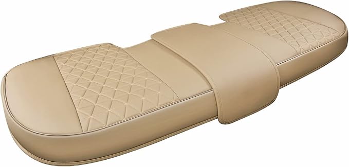 Black Panther Luxury PU Leather Rear Bench Car Seat Cover Adjustable Length (49-55'') Fits 90% Standard 5 Seats (Sedan SUV), for Seat Bottom Only, Triangle Quilting Design, Beige by Black+Panther