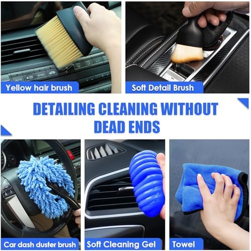 18PCS Car Cleaning Kit, Car Interior Detailing Kit with Blue High Power Handheld Vacuum, Detailing Brush Set, Windshield Cleaner, Cleaning Gel, Complete Auto Accessories for Men, Women - Image 4