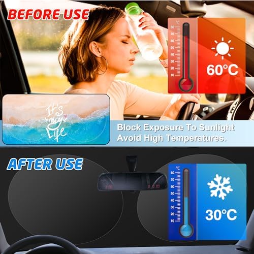 Windshield Sun Shade for Car, 63"x28.5" Universal Fit Front Window Sunshade with Double Steel Ring Frame, Car Sun Shade, UV Protection Windshield Cover with Storage Pouch (Beach) - Image 2