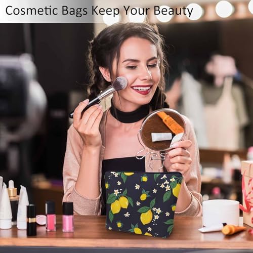 Lemon Cosmetic Travel Bag For Toiletries, Tropical Lemons Flowers Citrus Makeup Bag Toiletry Bags For Women, Flax Cosmetic Bags Make Up Bag Purse Toiletries Bag Birthday Gift, Yellow - Image 2