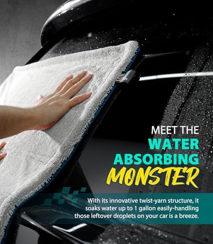 KKV Full-Sized SUV Drying Towel, 48”x24” Dual Sided Microfiber Car Cleaning Towel with Twisting Yarn Technique, 1400GSM Super Absorbent, Scratch-Free, Machine Washable (LightGrey-MarineBlue) - Image 4