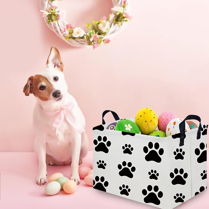 Rectangular Dog Basket,Nursery Hamper,Collapsible canvas kids toy storage box,Kids room storage basket,Gift Basket(Dogs) - Image 3