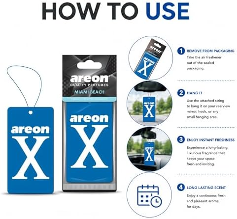 AREON X Miami Beach Hanging Car Air Freshener - Long Lasting Hanging Fragrance for Car Interior - Stylish Hanging Air Freshener - Premium Fragrance Card Freshener with Easy to Use Design (Pack of 3) - Image 4