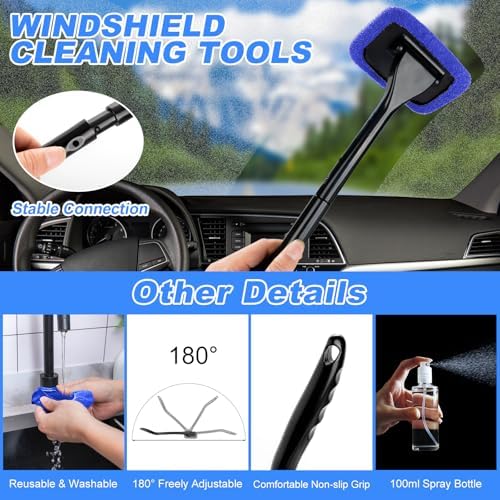 Car Cleaning Kit, Car Vacuum Interior Detailing Cleaner Kit with High Power Handheld Vacuum, Brush Set, Windshield Tool, Duster, Towels, Complete Car Care Tools for Women (Blue) - Image 3