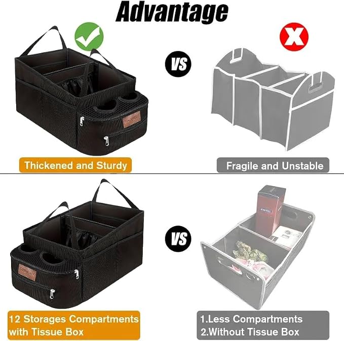 FUNNy elf Collapsible Car Backseat Organizer with 4 Cup Holders | Waterproof Oxford, Anti-slip Base, 6 Mesh Pocket & 1 Zipper Tissue Pocket, Passenger Seat Organizer for SUV, Truck, Sedan - Image 4