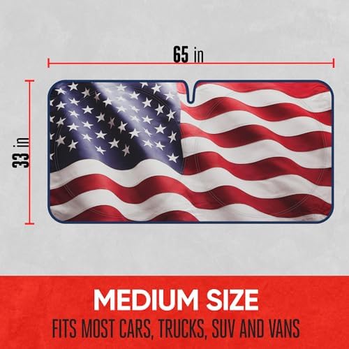 Motor Trend USA Americana Flag Car Windshield Sun Shade for Front Window, Foldable Car Sun Shade with Patriotic Graphic, Collapsible Sun Visor Sunshade for Cars Windshield (Medium 65" x 33") - Image 6