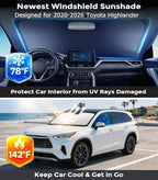 DMJN Front Windshield Sun Shade for Toyota Highlander (2020-2026), [Nano Ice-Crystal Coatings] UPF50+ Heat & UV Block, Protect Car Interior & Keep Cool, Flodable Steel-Ring Car Cover for Summer - Image 2