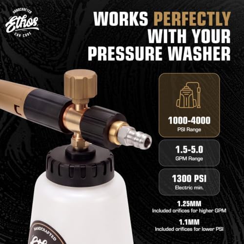 Ethos Foam Cannon Pro V2 for Pressure Washer – Adjustable Car Foam Sprayer with with 1/4” Quick Connector – Heavy Duty Foam Cannon for Gas and Electric Pressure Washers - Image 4