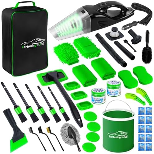 47PCS Car Detailing Kit Interior Cleaner, Car Cleaning Kit, Car Vacuum Car Interior Detailing Kit, Car Wash Kit with Bucket Auto Detailing Brush Set Car Accessories for Motorcycle, Cars, Bikes, Wheels by FortuningsJDS