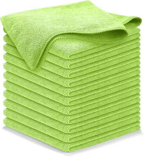 USANOOKS Microfiber Cleaning Cloth Light Green - 12 Pcs 12.5"x12.5" - High Performance - 1200 Washes, Ultra Absorbent Towels Weave Grime & Liquid for Streak-Free Mirror Shine - Car Washing Cloth by USANOOKS
