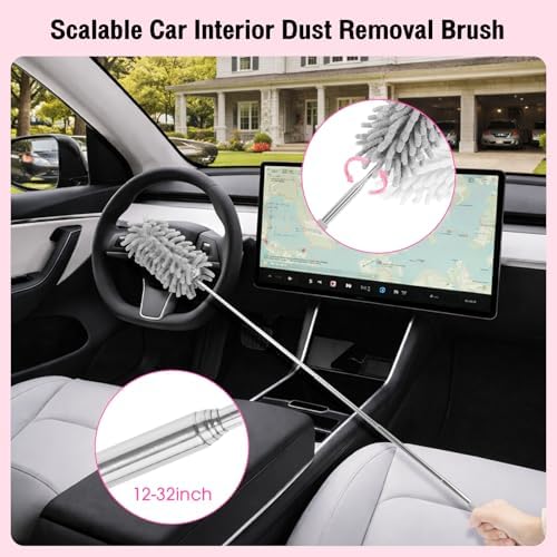 Pink Car Cleaning Kit, 25Pcs Detailing Kit Interior with 4-in-1 Power Handheld Vacuum Cleaner, Detailing Brush Set, 2-in-1 Windshield Cleaner Tool, Car Accessories for Cleaning, Gift for Women - Image 6