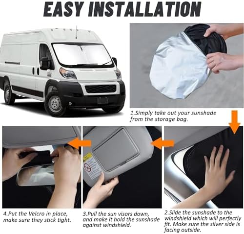 Bestview Windshield Sun Shade Compatible with 2014-2024 2025 Dodge Ram ProMaster Full Size Cargo Van, Front Window Sunshade Sun Visor Protective Film Blocks UV Heat, Foldable 3-Layer 210T Material - Image 4