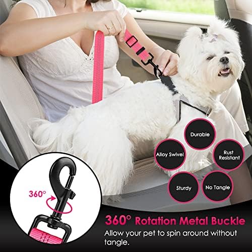 SlowTon Dog Car Seat Belt, 3 in 1 Latch Bar Attachment Dog Safety Seatbelt | Hook Latch Bar& Seatbelt Buckle, Reflective, Heavy Duty Nylon, Durability, Easy of Use, for Travel Riding FL Pink, 2 Pack - Image 3
