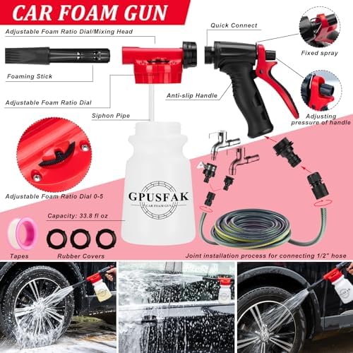26Pcs Car Wash Cleaning Kit with Foam Gun Sprayer Detailing Brushes Window Water Scraper Tire Brush Towels Complete Interior Exterior Detailing Set for Car - Image 2