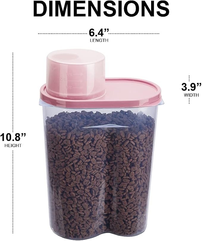 2 Pack 2lb/2.5L Pet Food Storage Container with Measuring Cup, Can Covers and Bowl for Small Dog, Cat, Waterproof-BPA Free (Blue and Pink) - Image 5