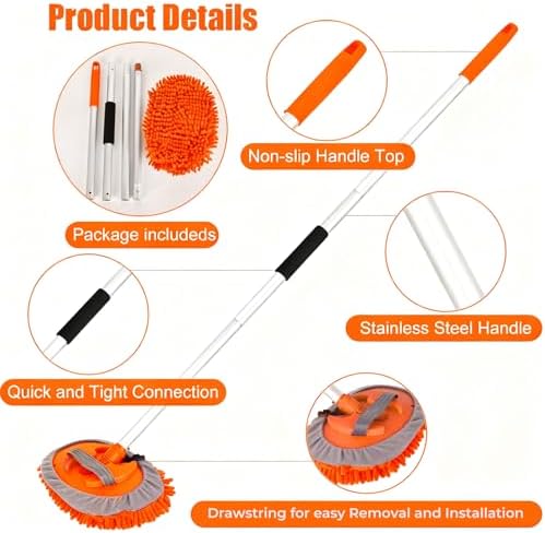 62" Car Wash Brush with Long Handle Chenille Scratch-Free Head Aluminum Pole - Image 6