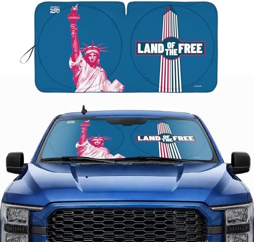 Motor Trend Statue of Liberty Washington Monument Windshield Sun Shade America 250 Pop Up Patriotic Car Sunshade Split Design Protection Heat Blocker Foldable Cover Truck SUV 4th of July Memorial Day by MotorTrend