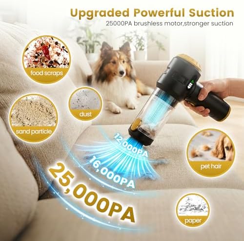 Wansimoo Handheld Car Vacuum Cleaner,25000PA Strong Cyclonic Suction Foldable Mini Vacuum Portable Cordless with Digital Display and One Touch Dust Removal for Car, Home, Office, Kitchen (Gold) - Image 2
