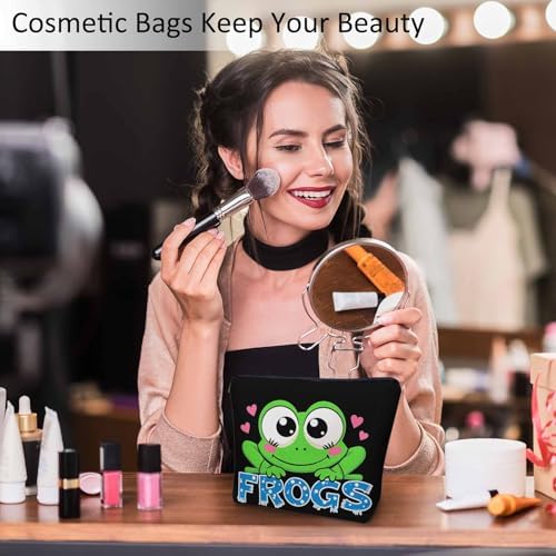 Frog Makeup Bag For Women, Adorable Cosmetic Bag Makeup Bags, Nature Animal Green Frog Zipper Bag Travel Bags Toiletry Organizers Pouch Bags Washing Bags For Gym Bathroom - Image 2