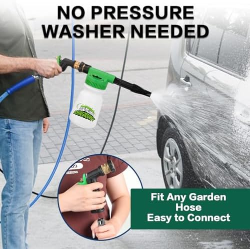anngrowy Car Wash Foam Gun Soap Car Wash Foam Cannon for Garden Hose Foam Sprayer Car Wash Soap Foam Gun Hose Foam Cannon Blaster Hose Foam Cannon Gun Quick Connector to Any Garden Hose (Green) - Image 5