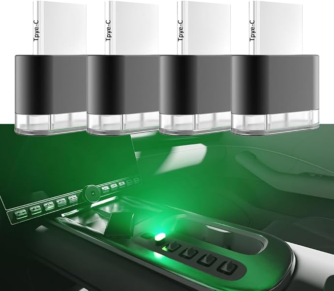Type-C Adapters Atmosphere Light 4-Pack Universal Plug-in Miniature LED Night Light for Car Interior and Trunk Ambient Lighting Armchair lamp (Green) by QiuGouTong