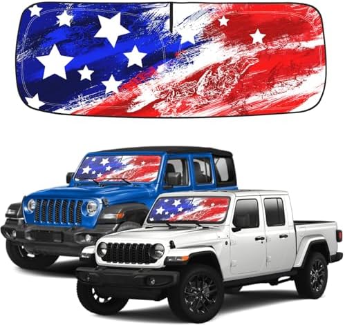 Windshield Sun Shade for Jeep Wrangler TJ JK JL & Gladiator JT Front Window Sun Visor Protector Flag Pattern Foldable Block UV Ray Windshield Sunshade Keep Car Cooler by Unknown